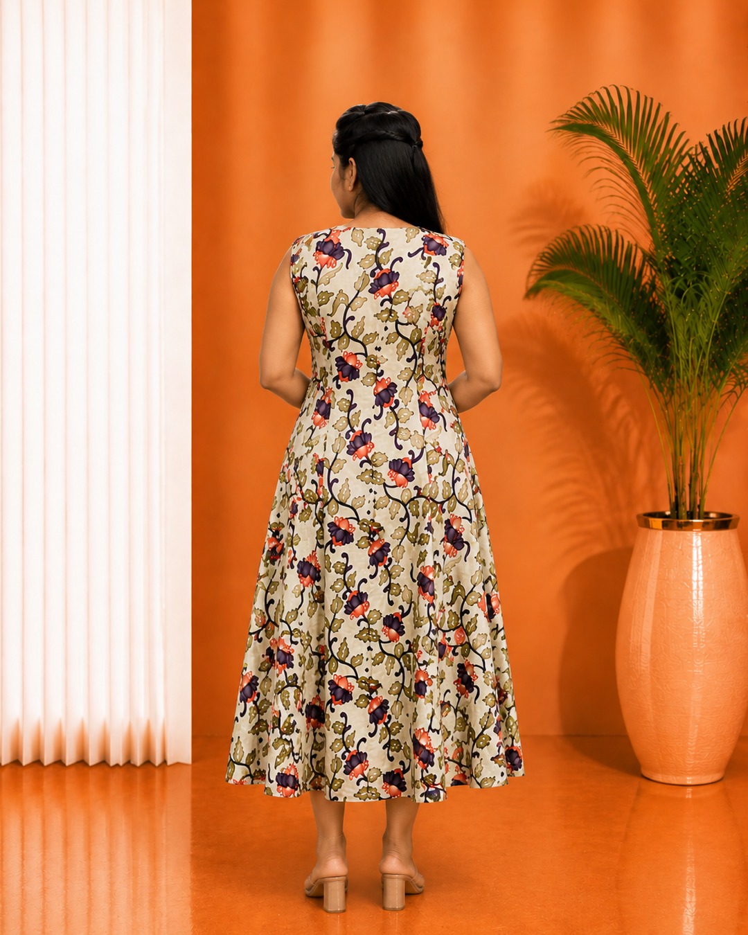 Ivory Bloom Kalamkari Cotton Flared Kurti